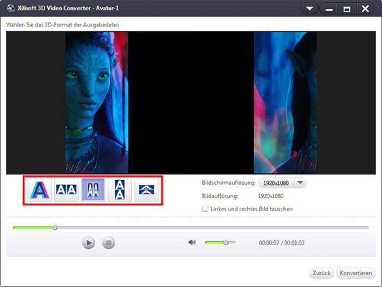 Xilisoft 3D Video Converter, 3D Typ verändern