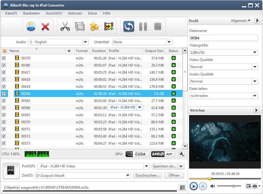 Xilisoft Blu-ray to iPad Converter - Blu-ray Disk in iPad konvertieren
