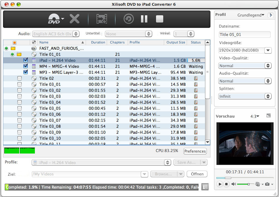 Xilisoft DVD to iPad Converter for Mac - Mac DVD in iPad rippen