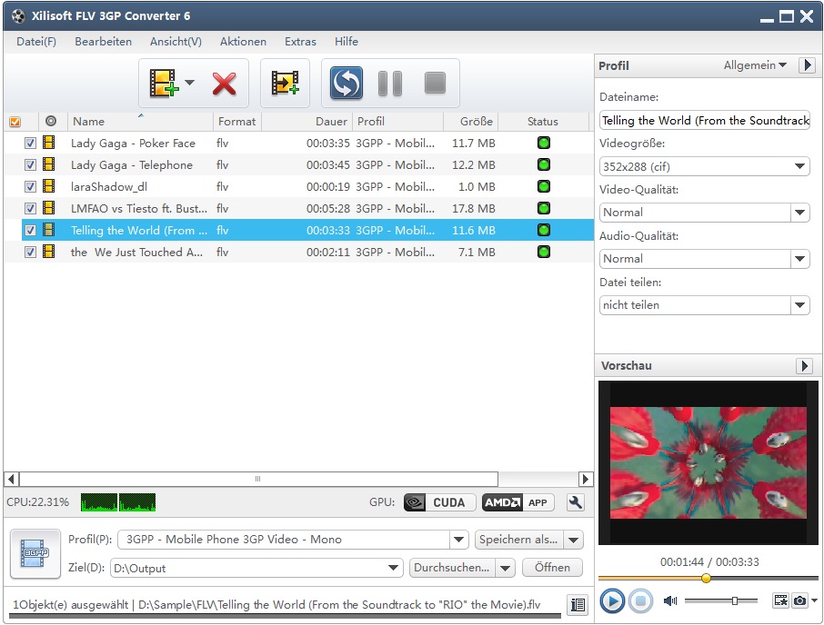 Xilisoft FLV 3GP Converter - FLV in 3GP Formate umwandeln