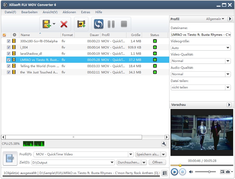 Xilisoft FLV MOV Converter - FLV in MOV Formate umwandeln