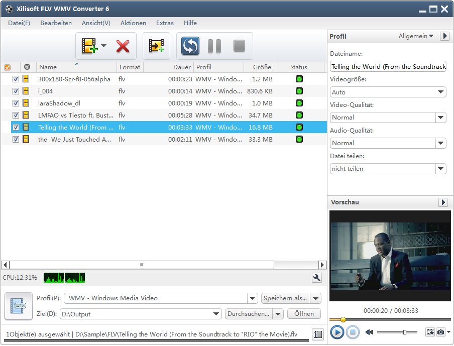 Xilisoft FLV wmv Converter - FLV in wmv Formate umwandeln