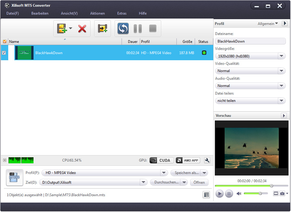 Xilisoft mts Converter - mts Formate umwandeln