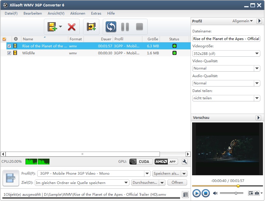 Xilisoft wmv 3gp Converter - wmv in 3gp Formate umwandeln